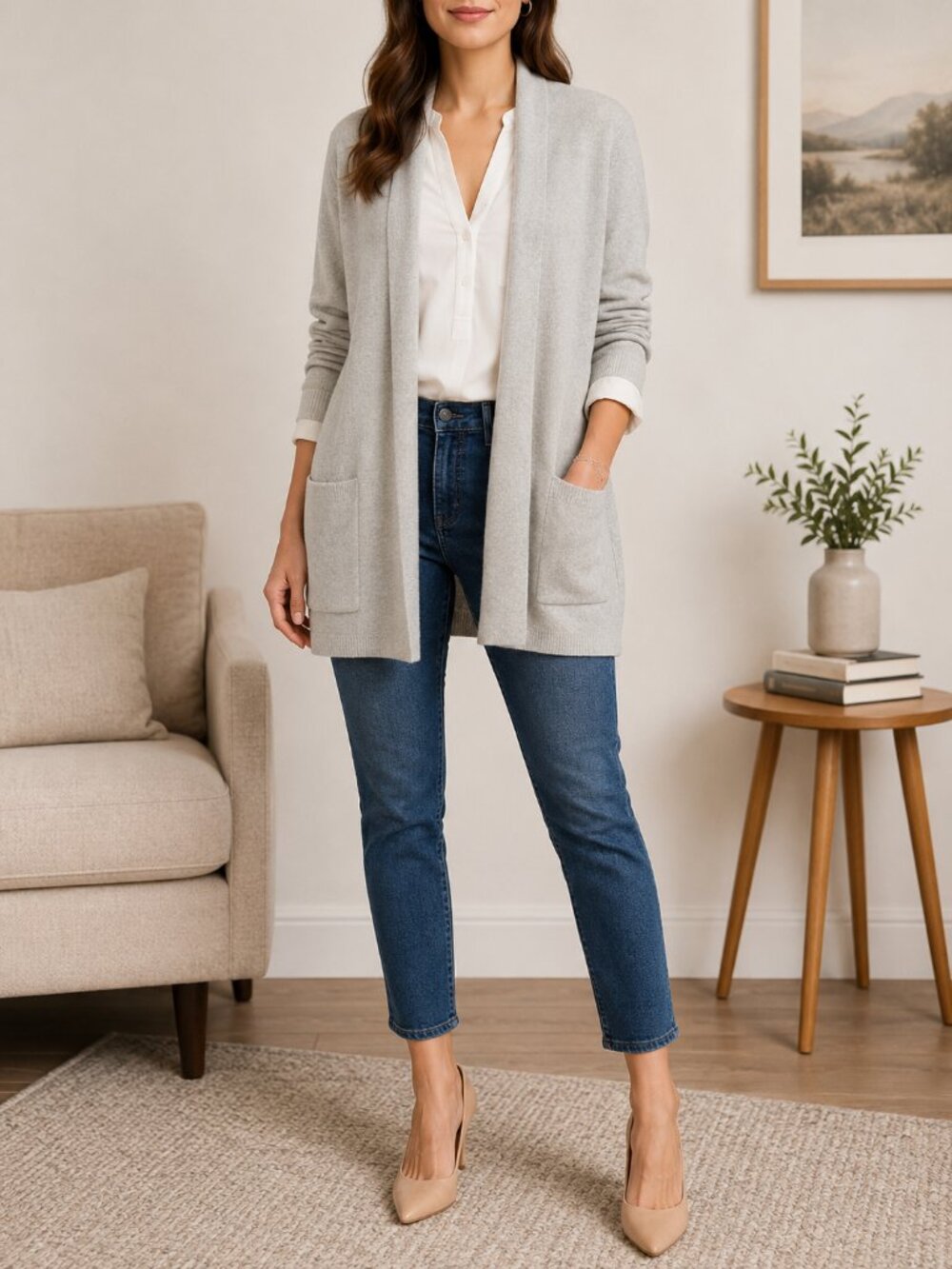 J. Crew Light Gray Open-Front Pocket Cardigan Jacket